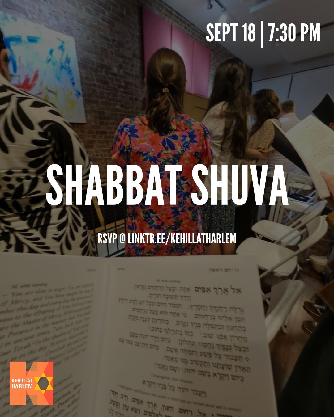 Shabbat Shuva Sept 18 7:30PM RSVP linktr.ee/kehillatharlem